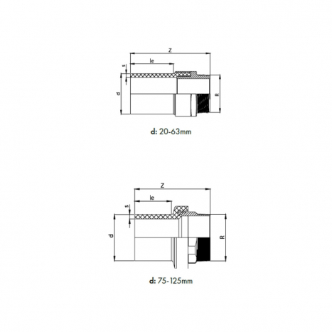 PE Elektroschweiß-Übergangsstück Messing Außengewinde - 40mm x 1 1/4" / Schweißstutzen x Außengewinde