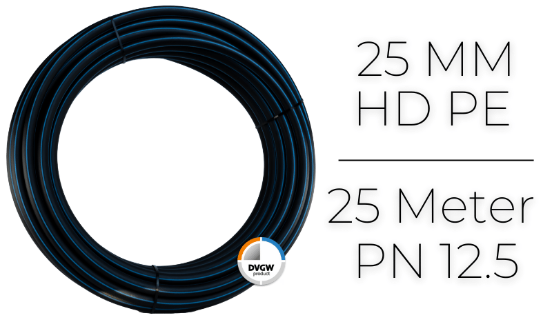 PE HD Rohr | 25 Meter | SDR11 | DVGW PE Verschraubungen D 25mm x 2,3mm Wandstärke