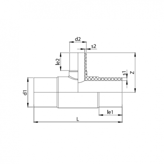 PE Elektroschweiß-T-Stück reduziert - 63 x 32 x 63mm / 2x Schweißstutzen / 1x Schweißstutzen reduziert